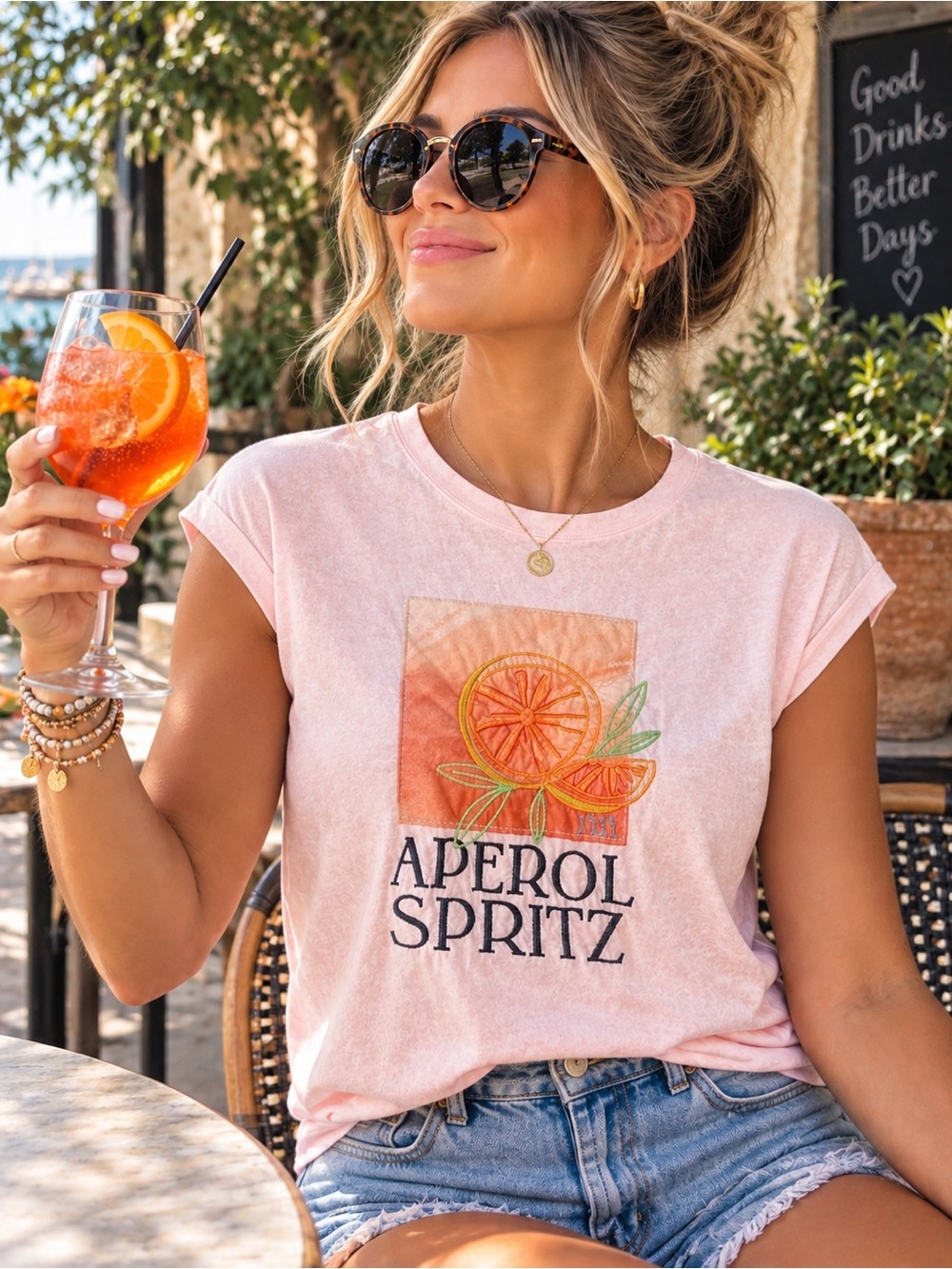 Anthropologie Pink Tee with Orange Citrus Graphic